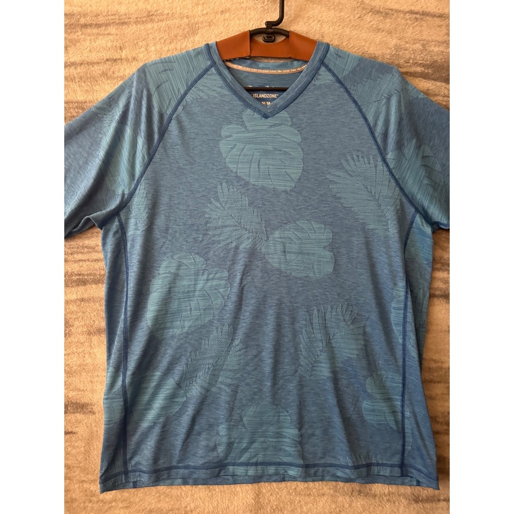 Tommy Bahama IslandZone Mens Blue Tropical Leaf V-Neck T-Shirt ST225940 Size M